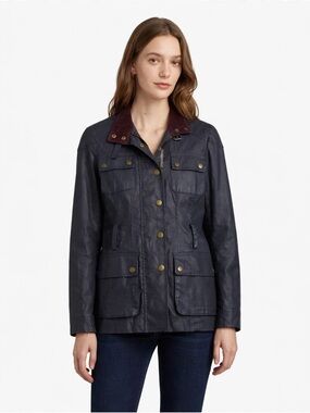 Banana Republic XS Navy Wax Utility jacket corduroy collar brass